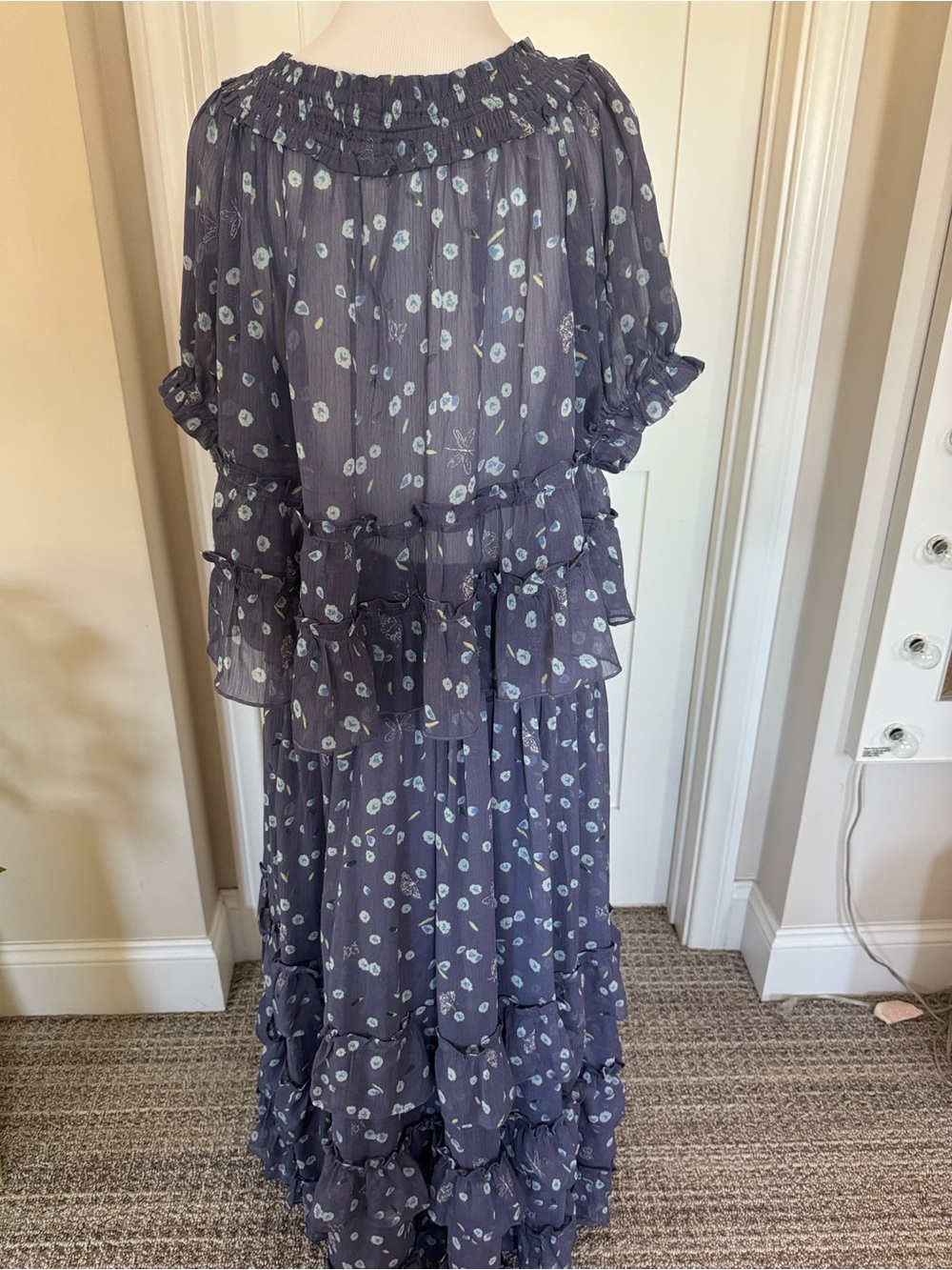 Free People Dusty Blue Floral Tiered two piece set- blouse and maxi skirt - Picture 6 of 9